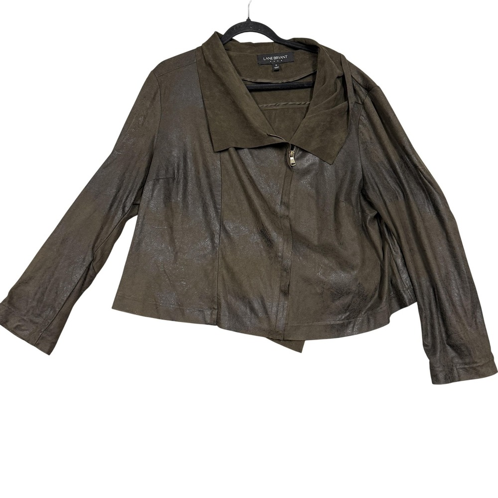 Lane Bryant Jacket Womens 18 Brown Faux Suede Asymmetrical Zip Moto Plus